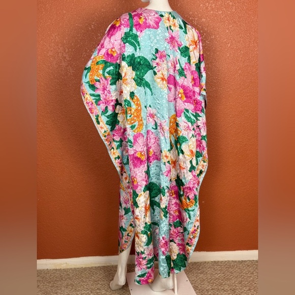 Sante Caftan Kaftan Dress One Size Tropical Floral Teal Green Paisley. E31 - Picture 8 of 10